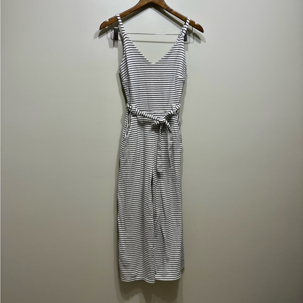 Monteau Black & White Striped Sleeveless Jumpsuit with Tie Waist